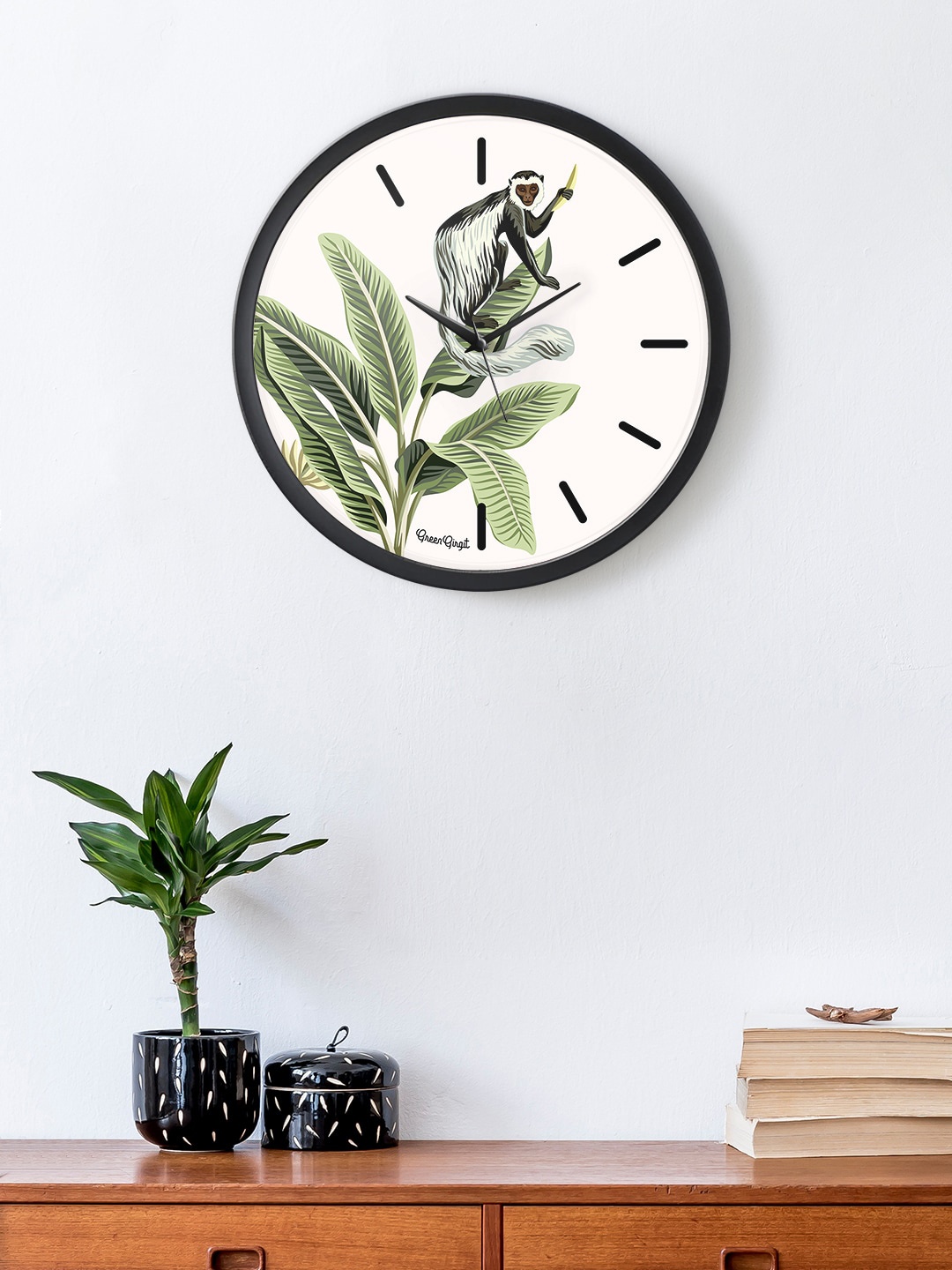 

green girgit White & Green Printed Contemporary Wall Clock