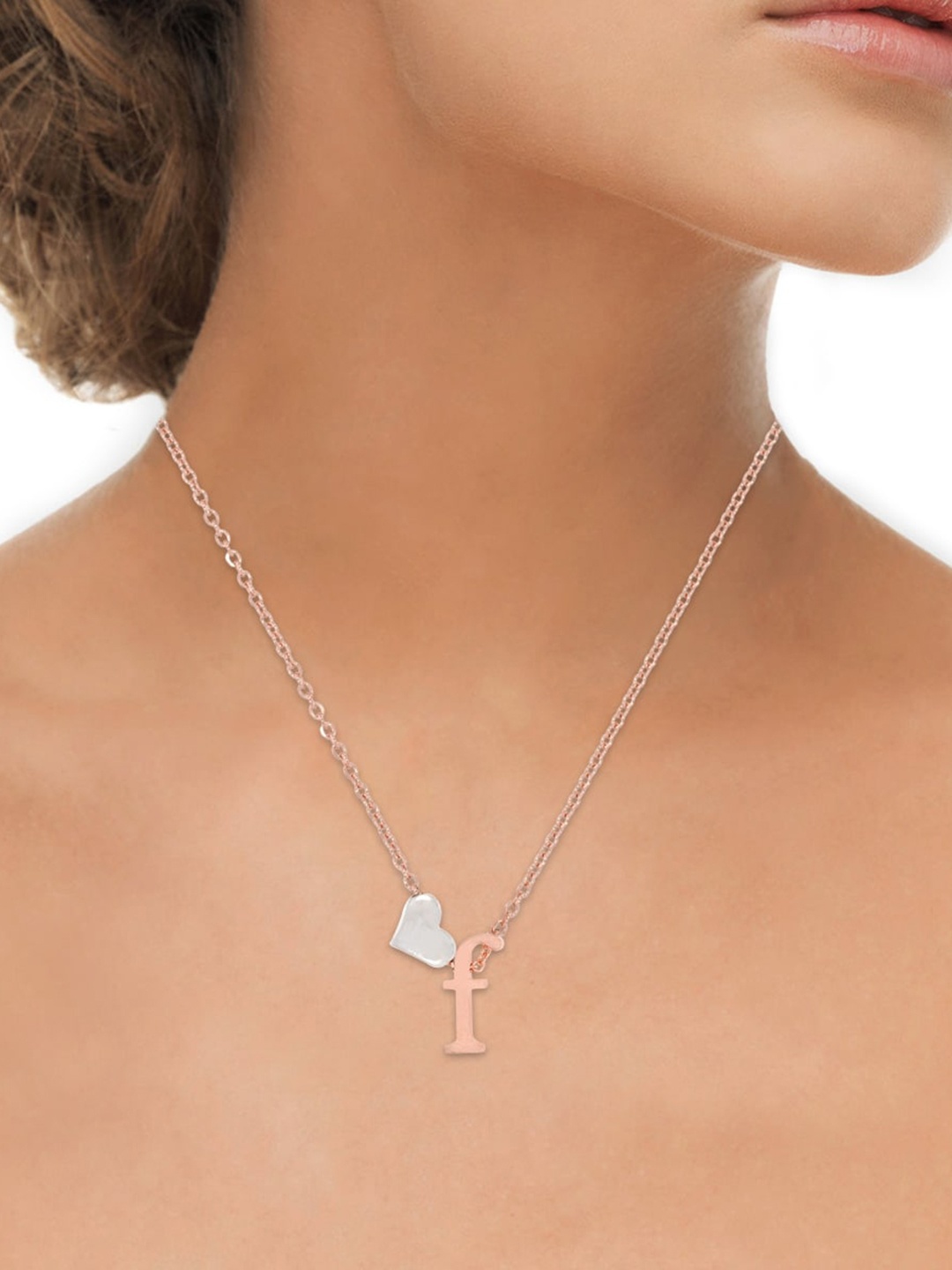 

ANAYRA 925 Sterling Silver Rose Gold-Toned & White Heart Shaped Pendant with Link Chain