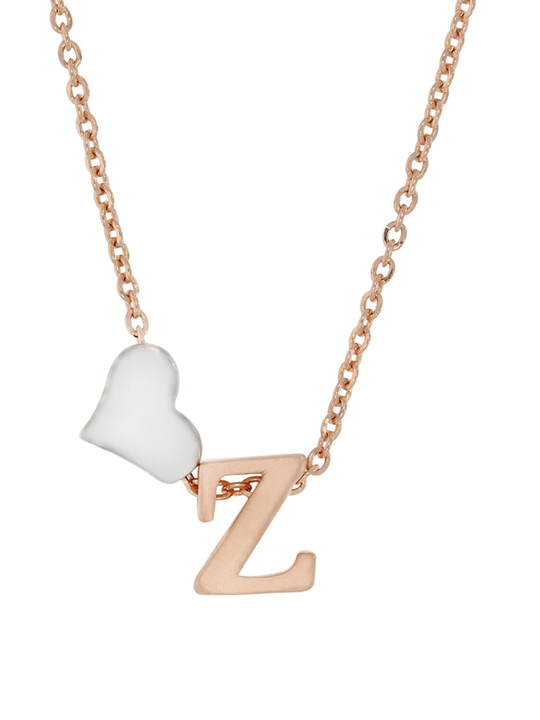 

ANAYRA 925 Sterling Silver Rose Gold-Toned & White Heart Shaped Pendant With Link Chain