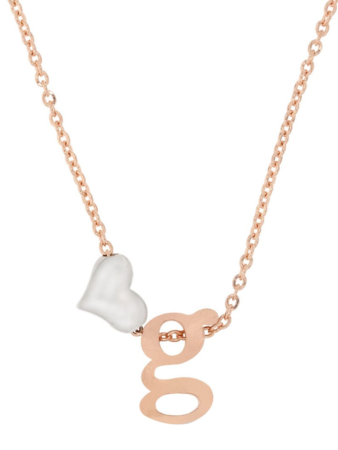 

ANAYRA Sterling Silver Rose Gold-Toned & White Heart Shaped Pendant With Link Chain
