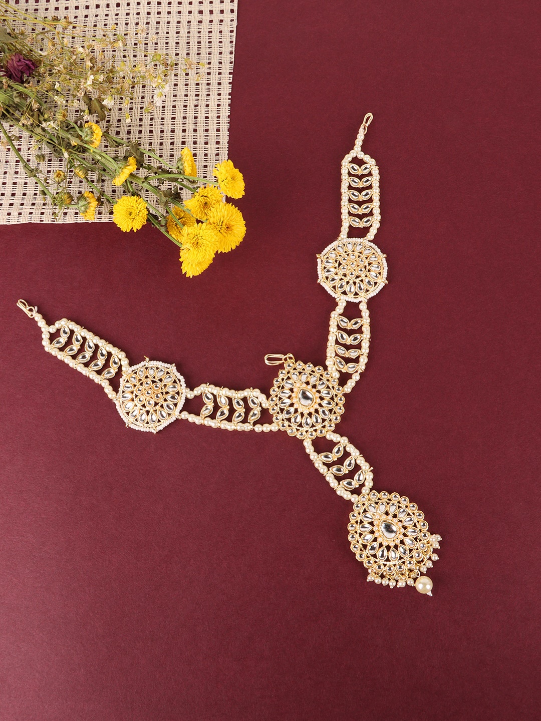 

JEWELS GEHNA Gold-Plated White Kundan-Studded Maatha Patti
