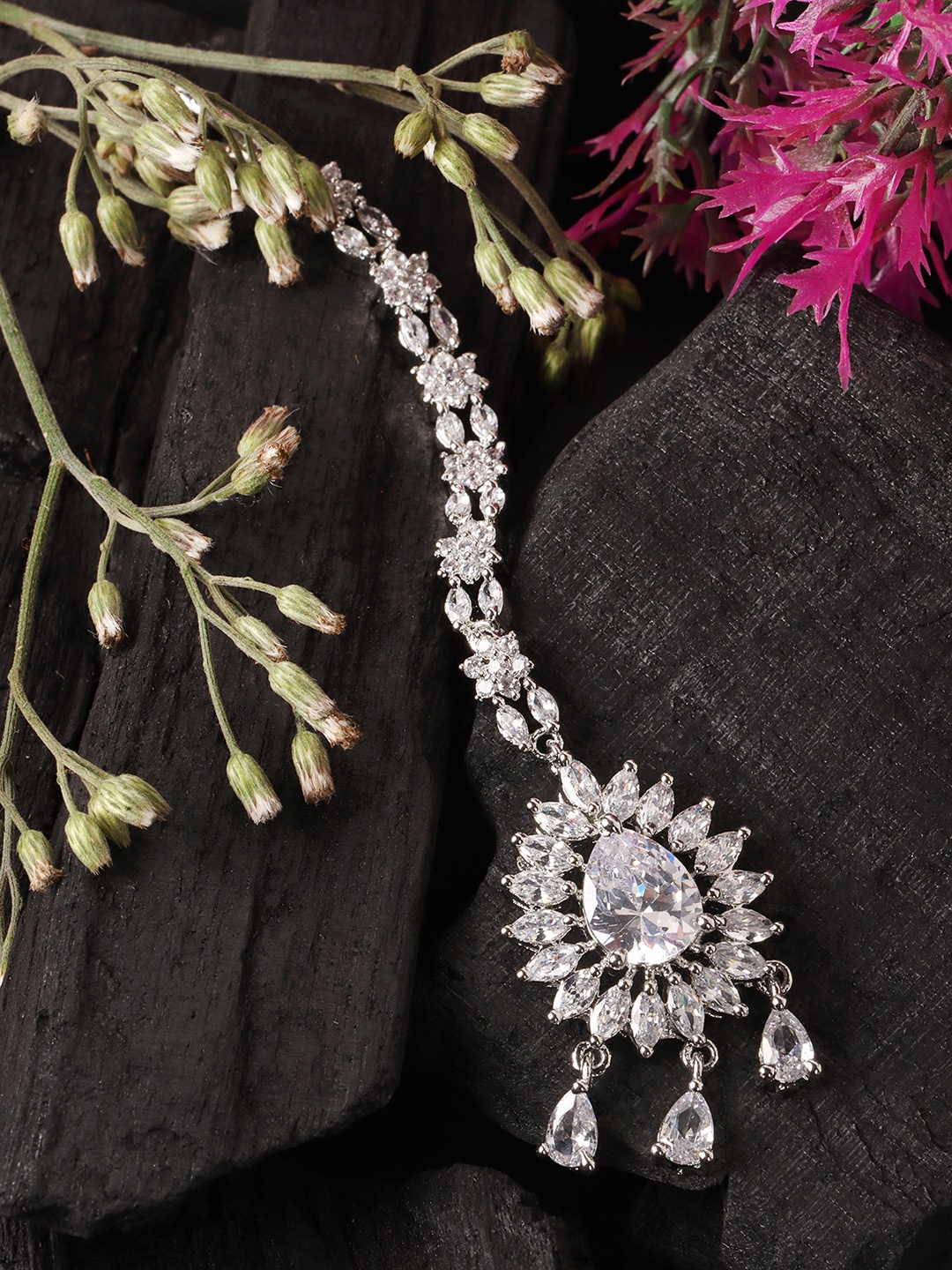 

JEWELS GEHNA Silver-Plated AD Studded Maangtikka