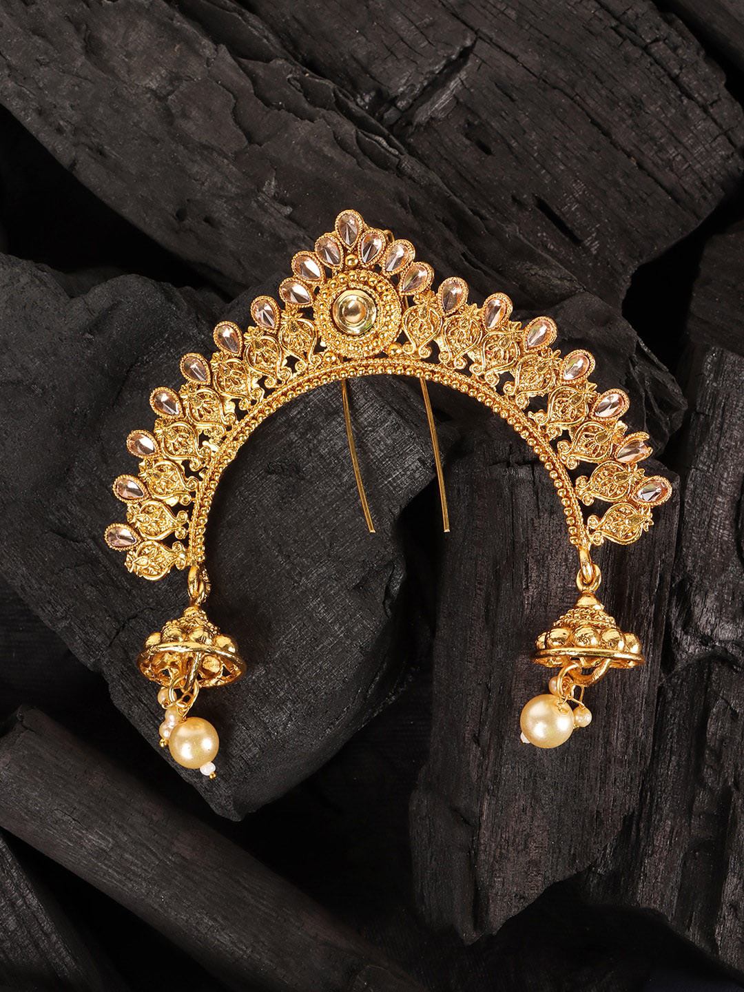 

JEWELS GEHNA Gold-Plated Kundan Stone Studded Bun Pin Head Jewellery