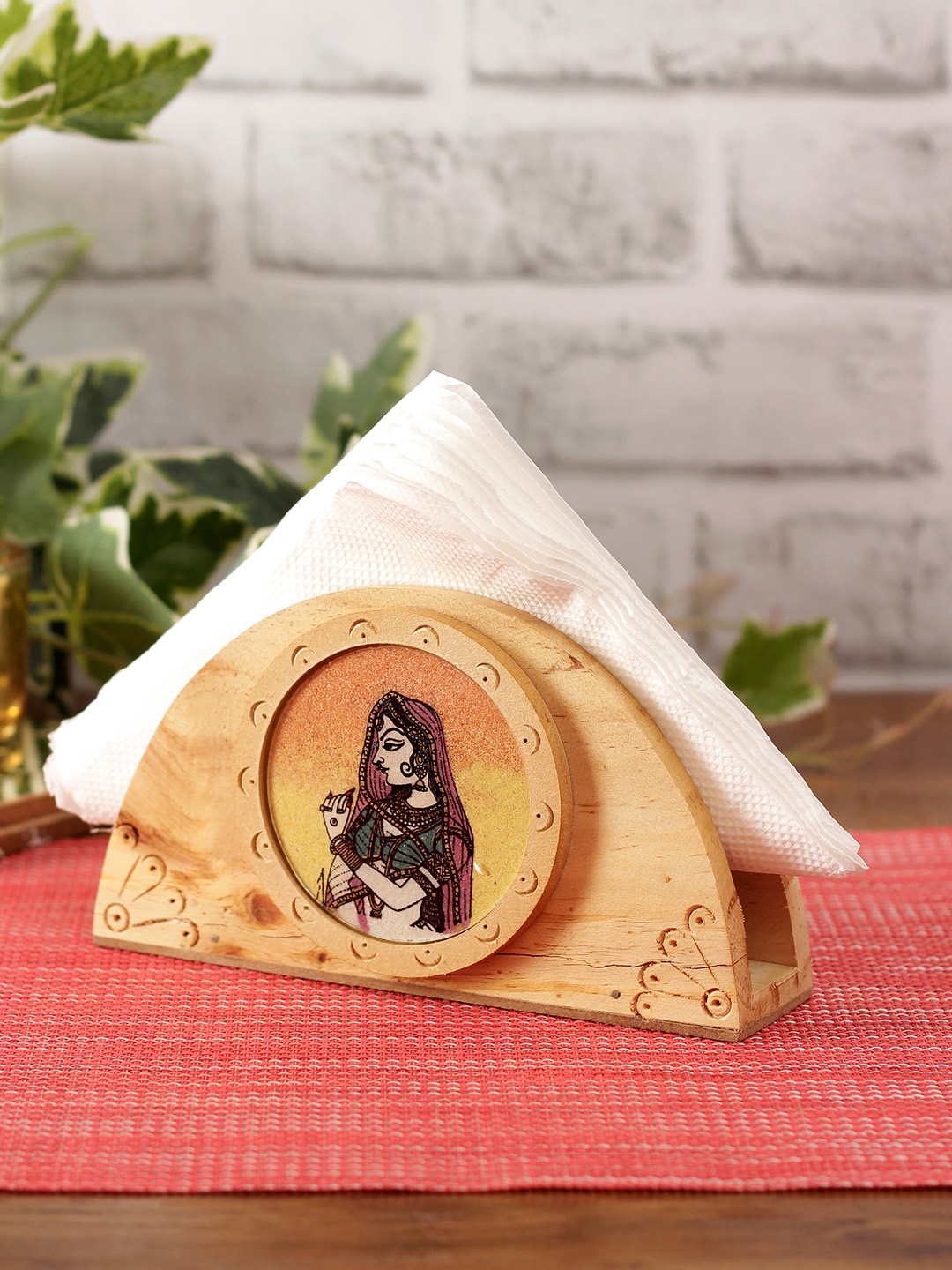 

Aapno Rajasthan Beige Printed Wooden Tissue Paper Holder