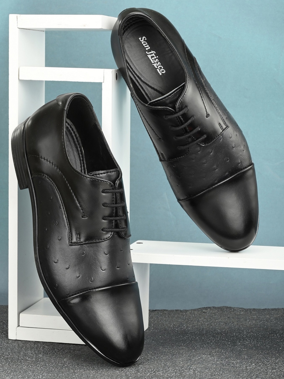

San Frissco Men Black Solid Leather Oxfords Formal Shoes