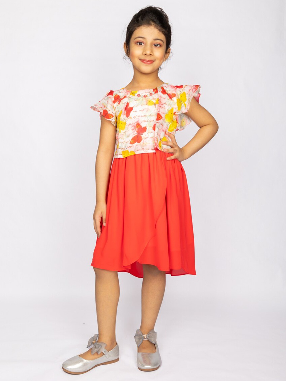 

Peppermint Red Floral Satin Midi Dress