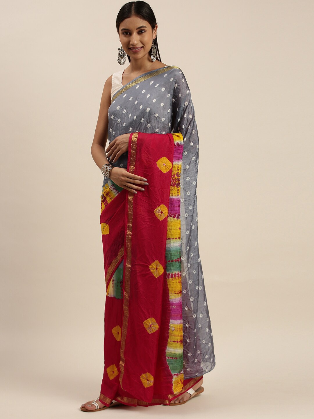 

Geroo Jaipur Red & Yellow Bandhani Art Silk Bandhani Saree