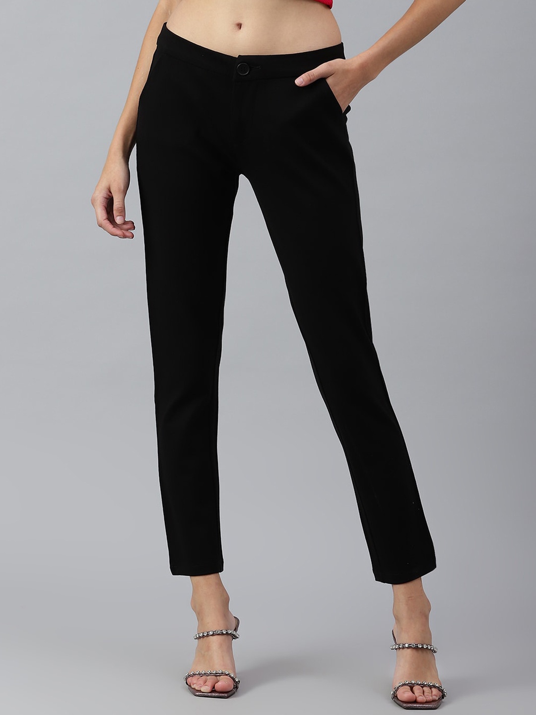 

Xpose Women Black Comfort Skinny Fit High-Rise Trousers