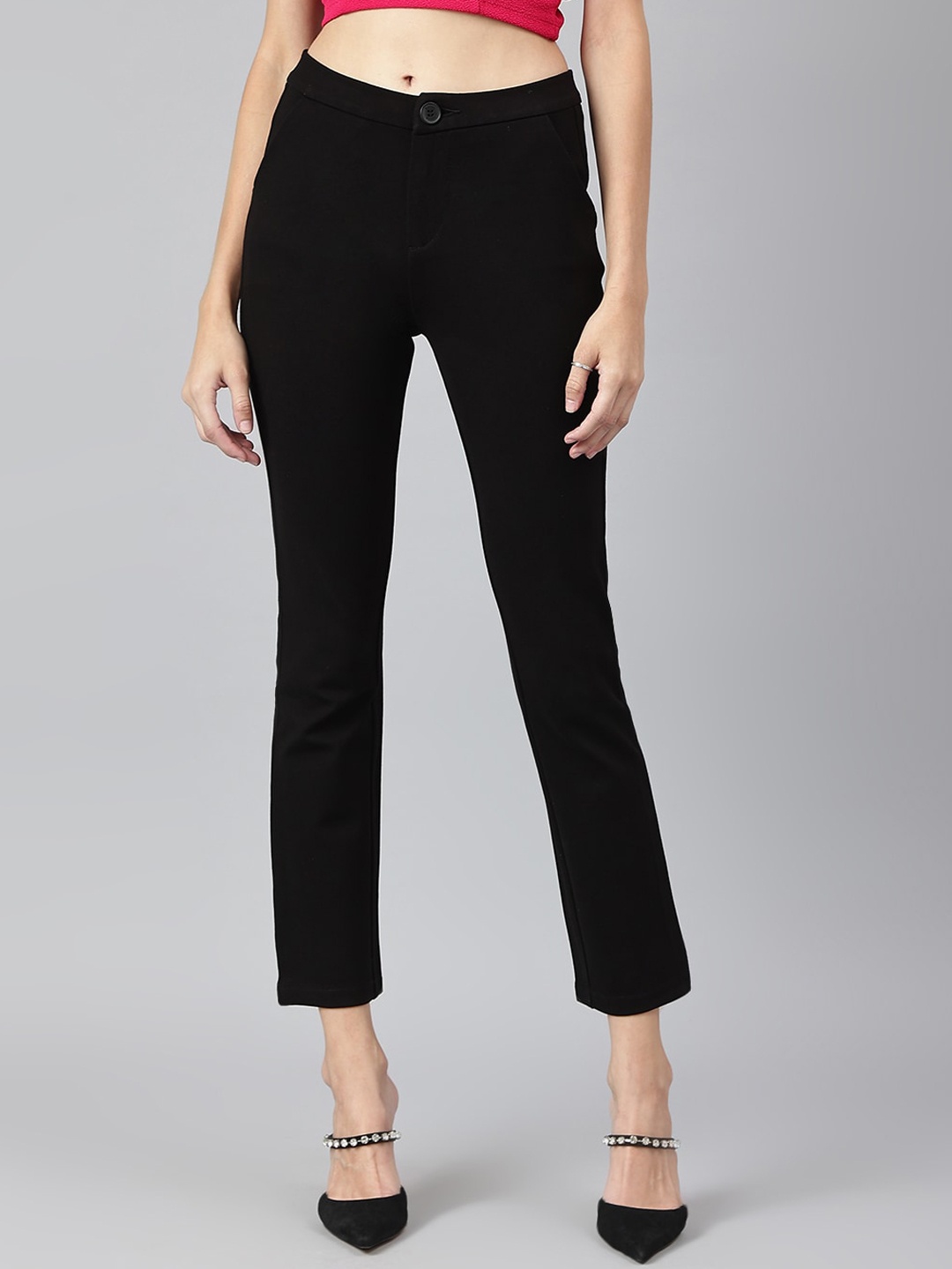 

Xpose Women Black Carrot Straight Fit High-Rise Trousers
