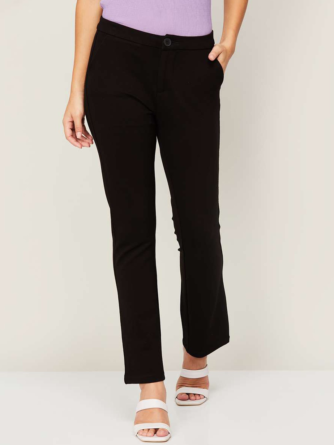 

Xpose Women Black Carrot Straight Fit High-Rise Trousers