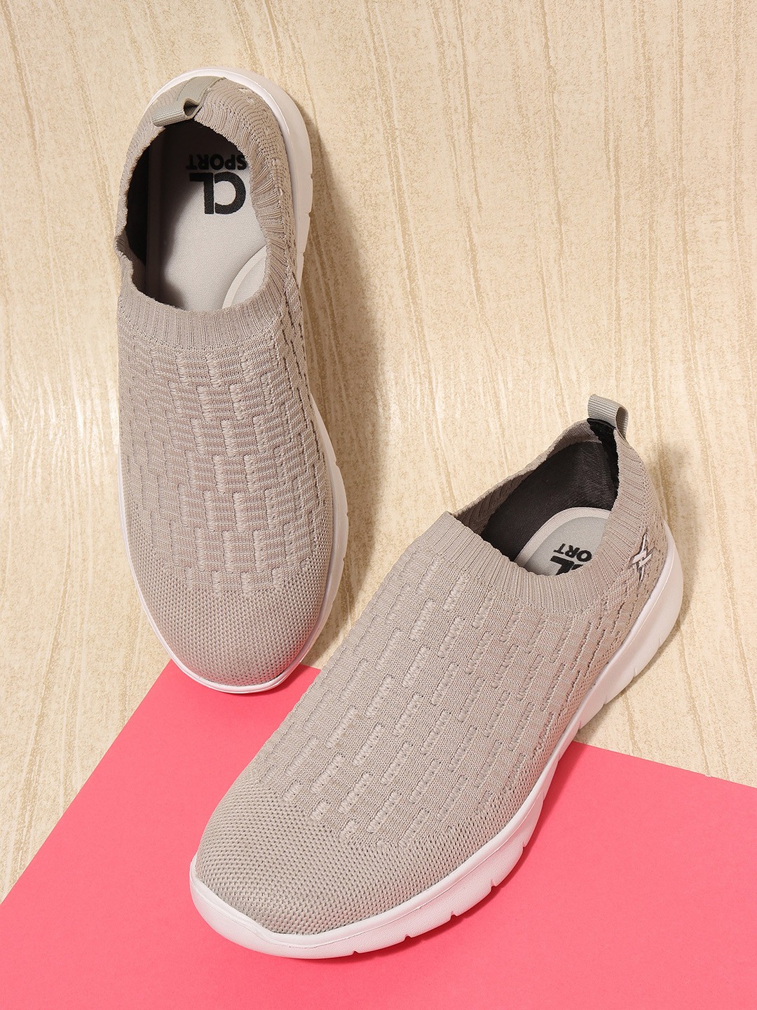 

Carlton London sports Women Grey Woven Design Slip-On Sneakers
