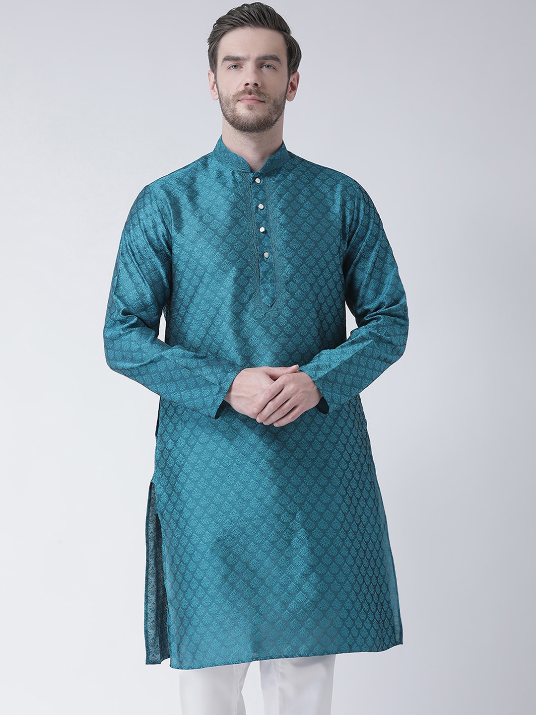 

SG LEMAN Men Teal Thread Work Kurta