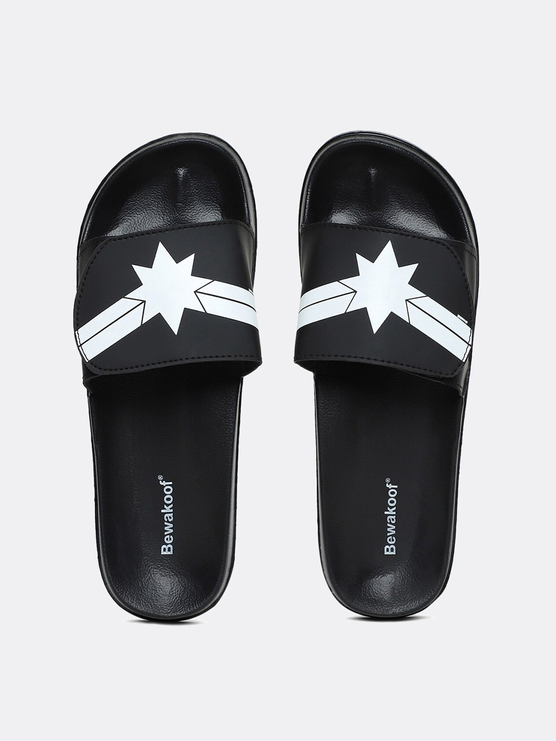 

Bewakoof Women Black & White Printed Rubber Sliders