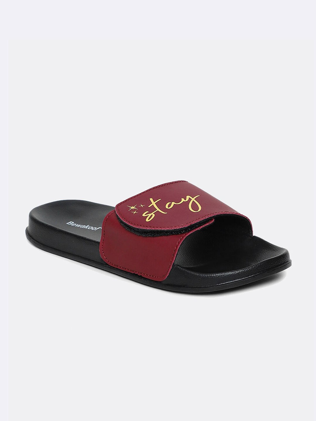 

Bewakoof Women Red & Black Printed Rubber Sliders
