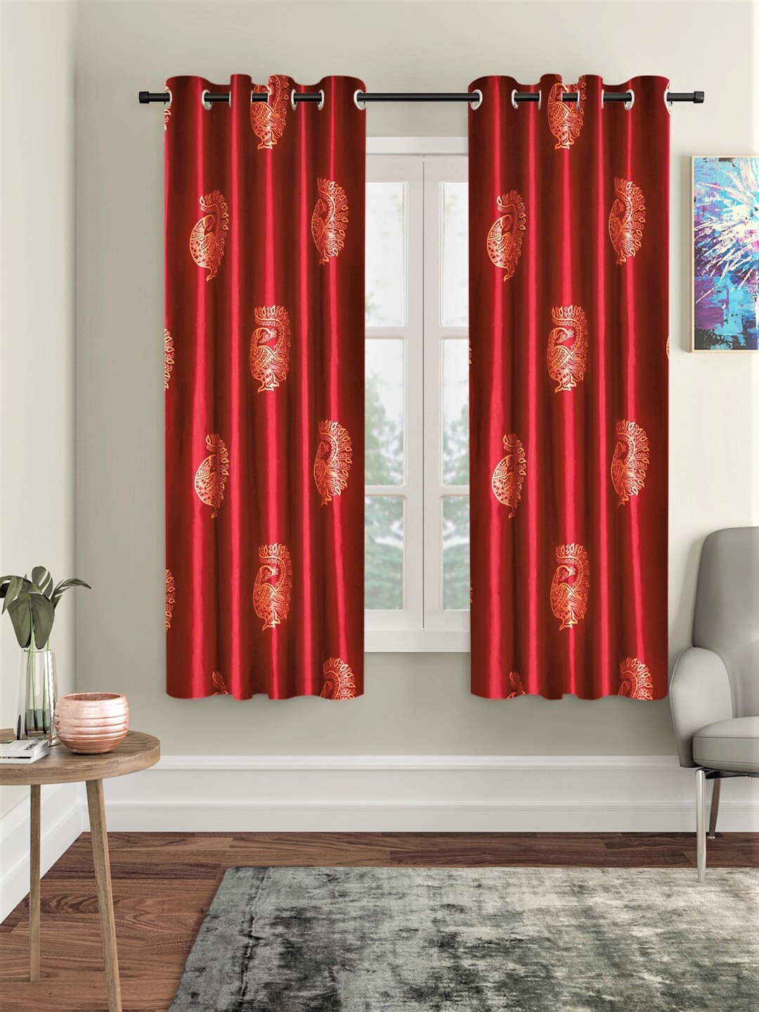 

Home Sizzler Maroon & Yellow Set of 2 Ethnic Motifs Window Curtain