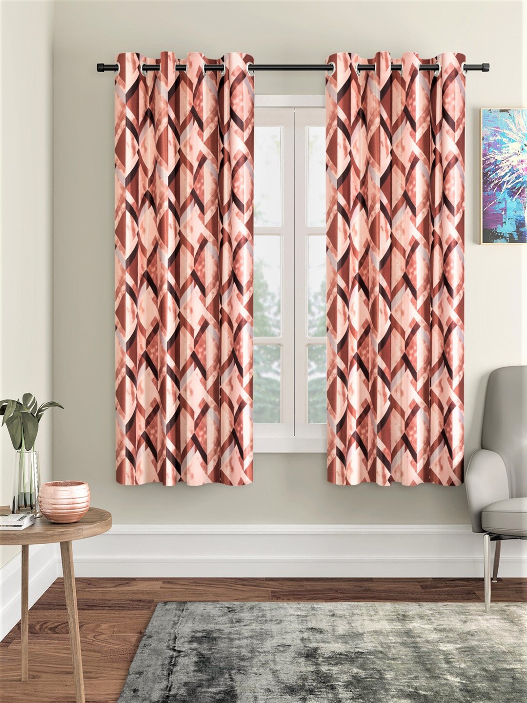 

Home Sizzler Brown & Grey Set of 2 Geometric Window Curtain
