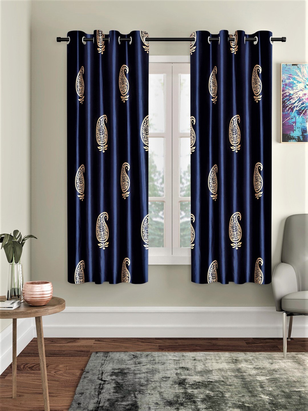 

Home Sizzler Blue & Cream-Coloured Set of 2 Ethnic Motifs Window Curtain