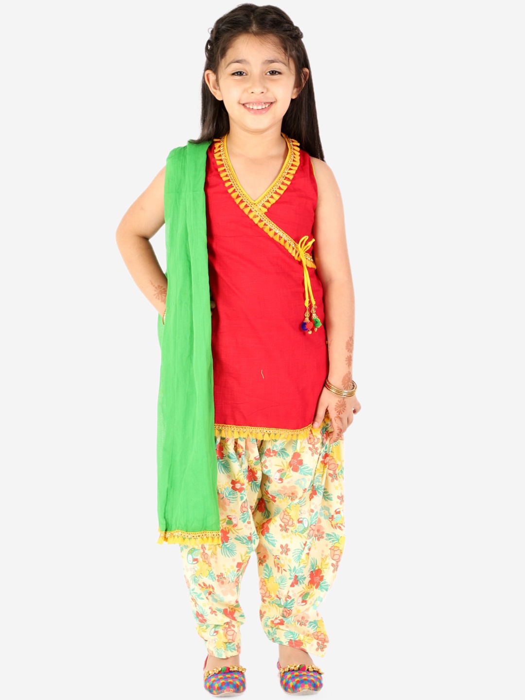 

KID1 Girls Pink Angrakha Pure Cotton Kurti with Dhoti Salwar & With Dupatta