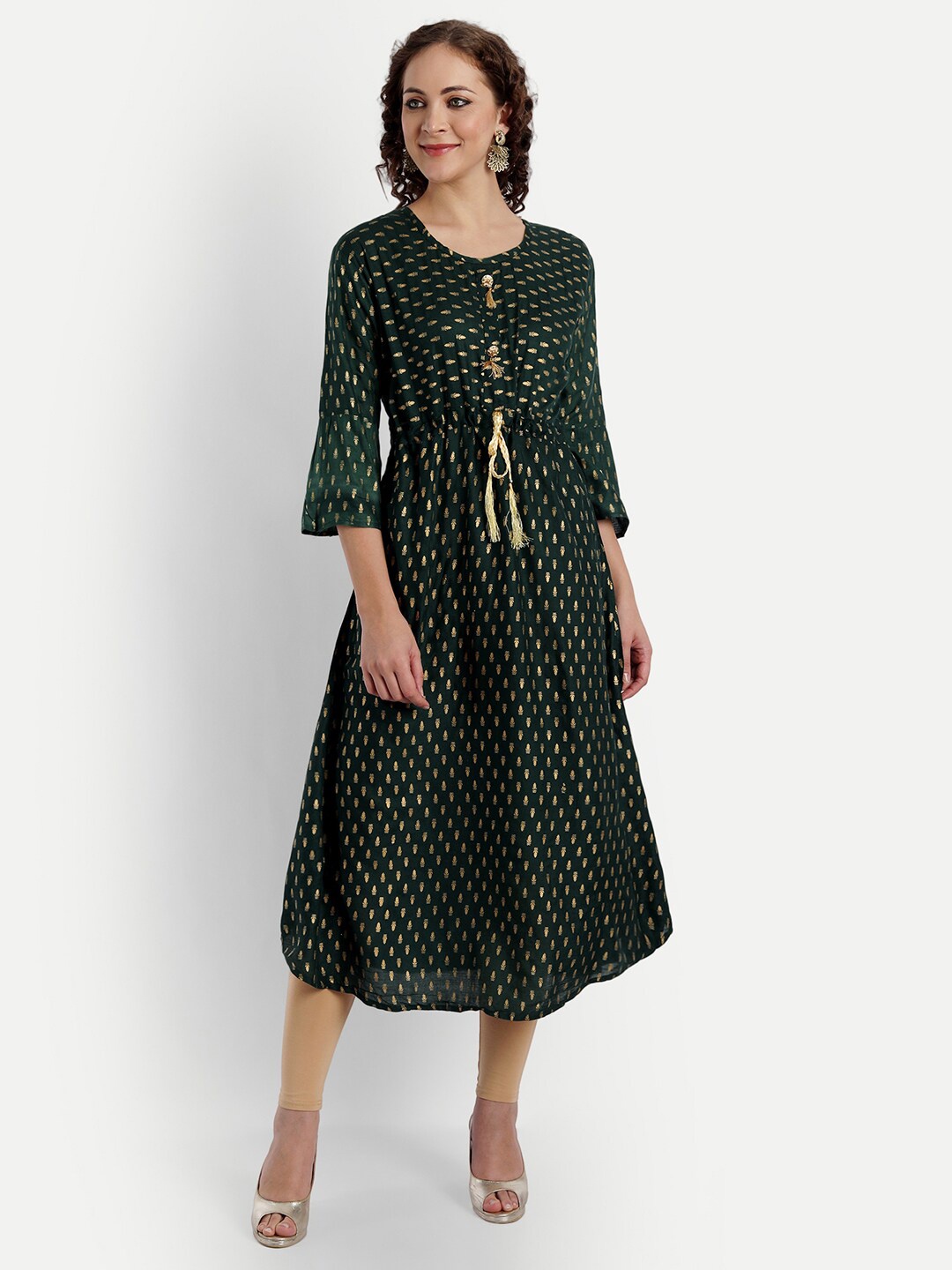 

FNOCKS Women Green Ethnic Motifs Printed Anarkali Kurta