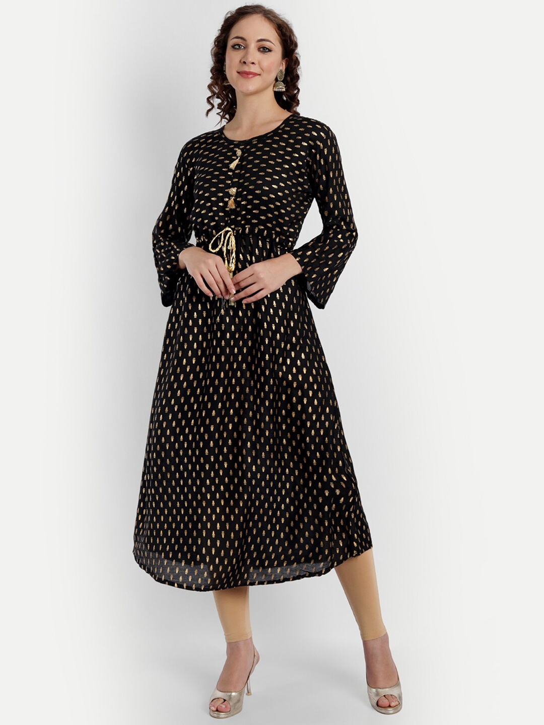

FNOCKS Women Black Ethnic Motifs Printed Kurta