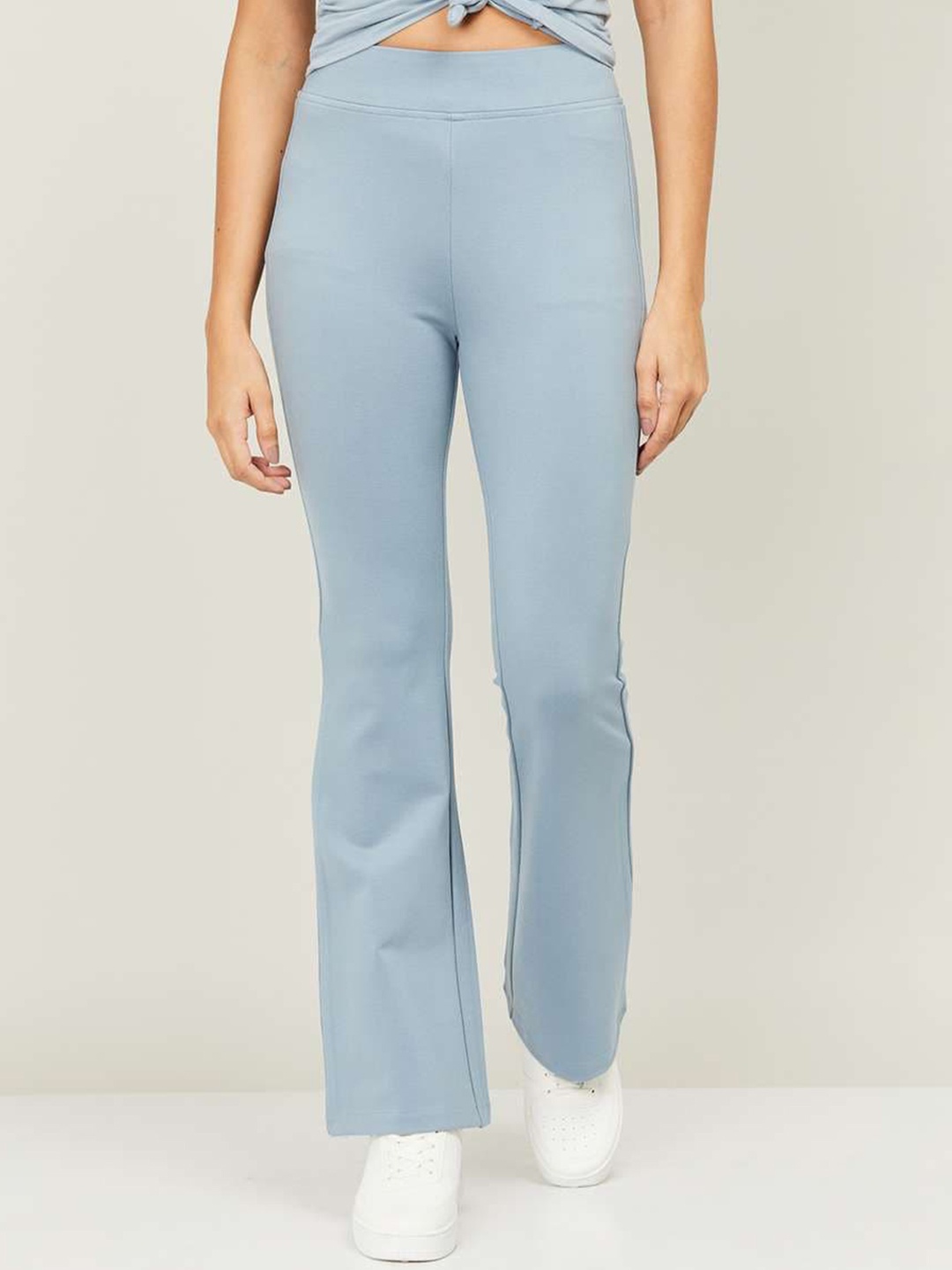 

Xpose Women Blue Comfort Flared High-Rise Trousers