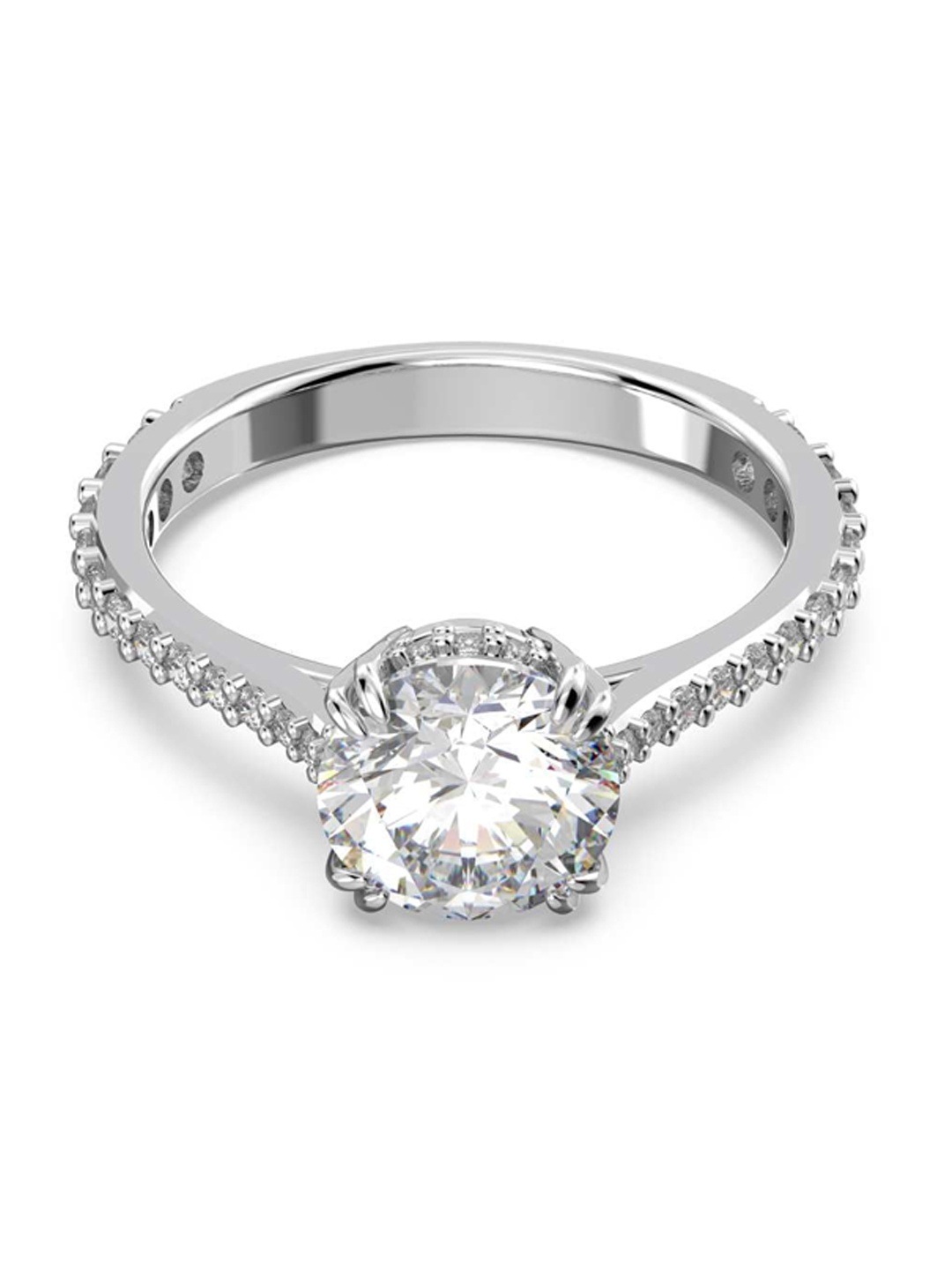 

SWAROVSKI Women Rhodium-Plated Silver Crystal Studded Finger Ring