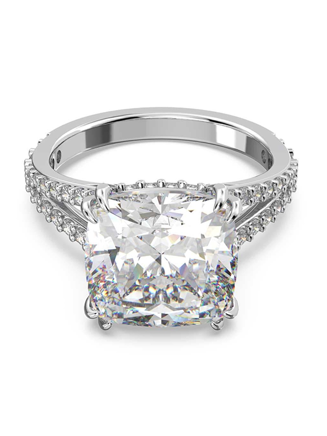 

SWAROVSKI Rhodium-Plated Silver-Toned & White Crystal Stone-Studded Finger Ring