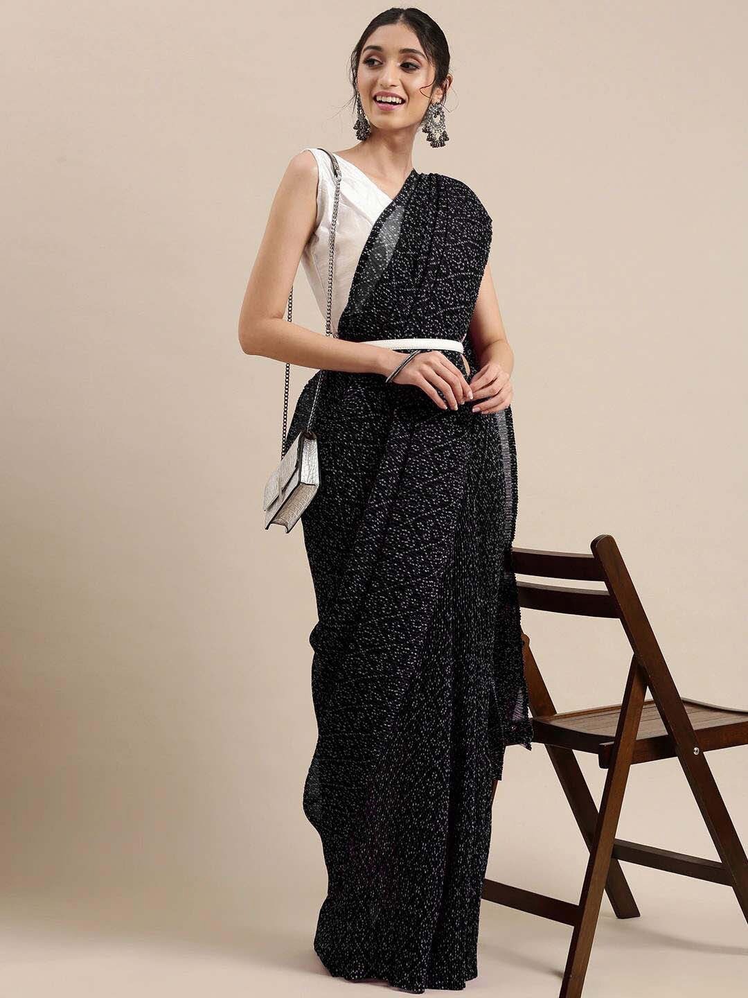 

KALINI Black & White Bandhani Pure Georgette Bandhani Saree