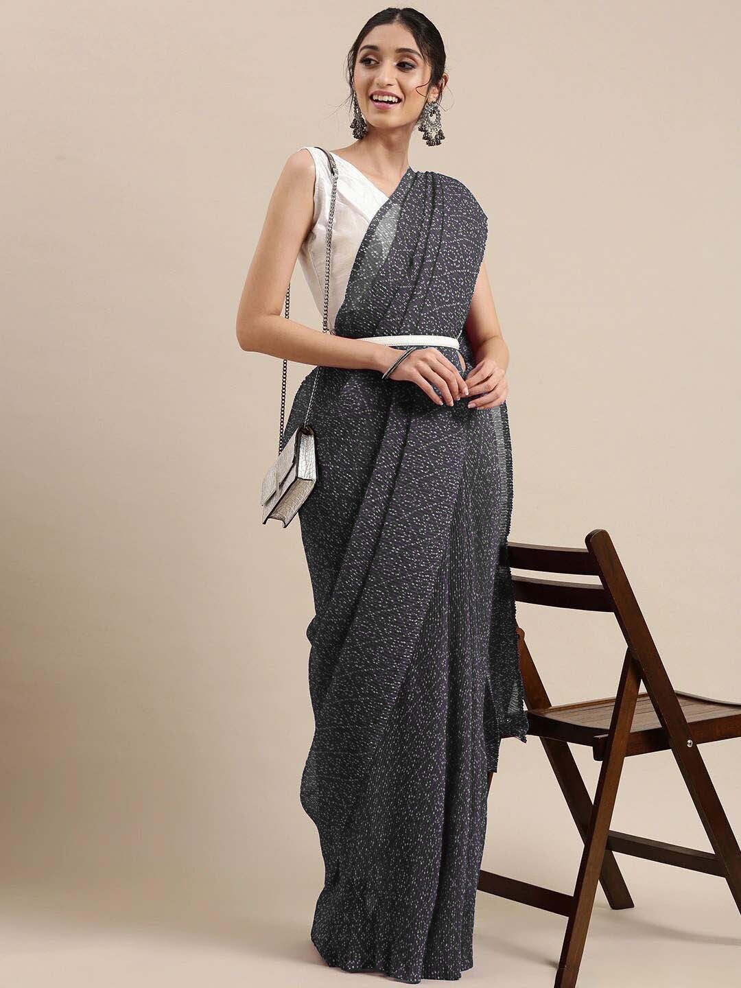 

KALINI Grey Bandhani Pure Georgette Bandhani Saree
