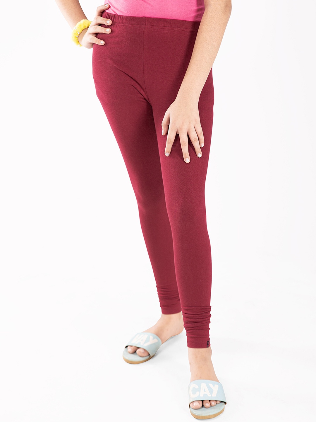 

indian flower Girls Maroon Solid Churidar Length Leggings