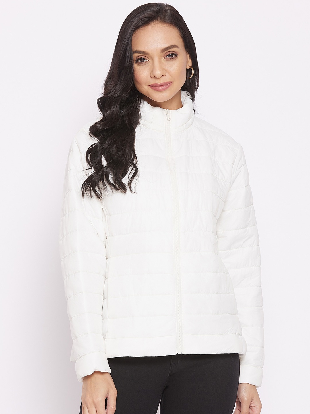

Cantabil Women Off White Checked Quilted Jacket