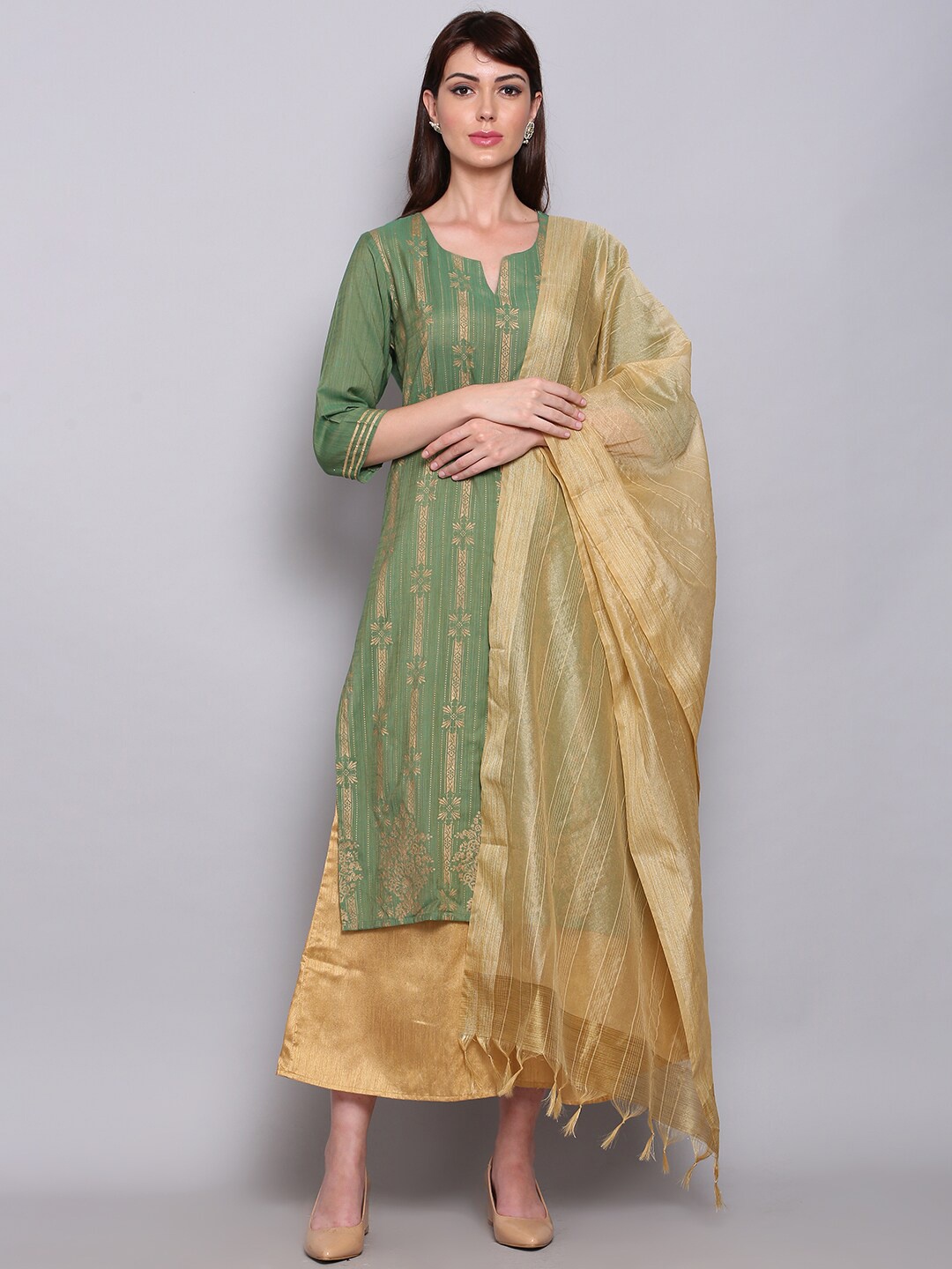 

Miaz Lifestyle Beige Ombre Checked Art Silk Ikat Dupatta with Chikankari
