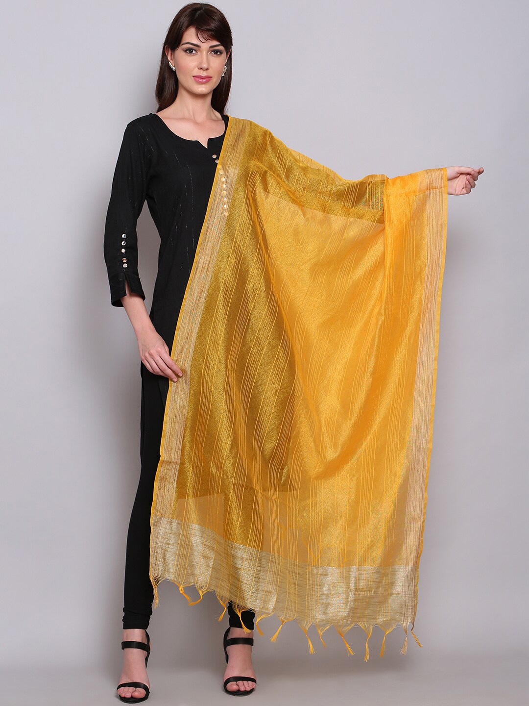 

Miaz Lifestyle Mustard Yellow Solid Dupatta with Zari