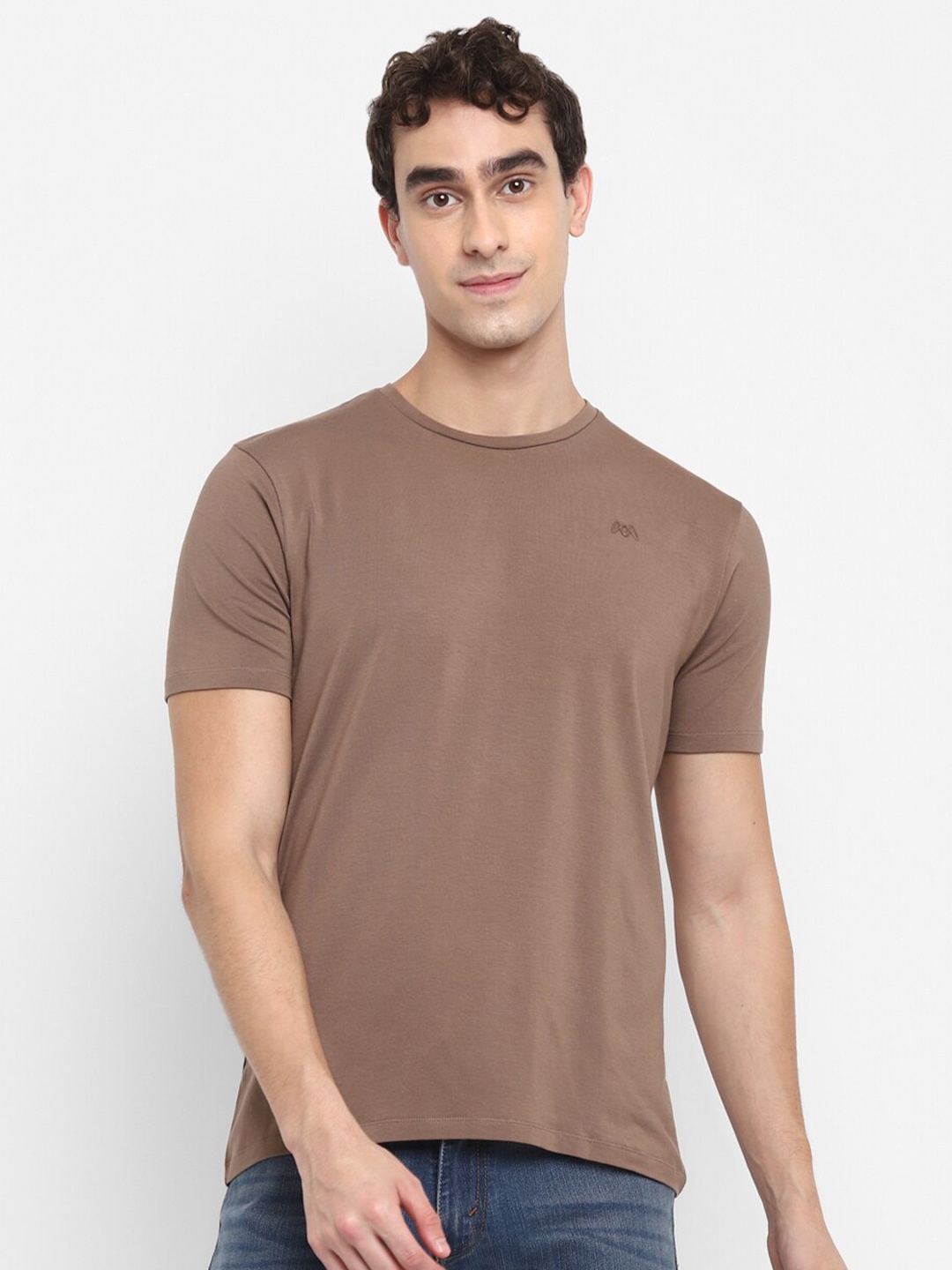 

MUWIN Men Brown Cotton Solid T-shirt