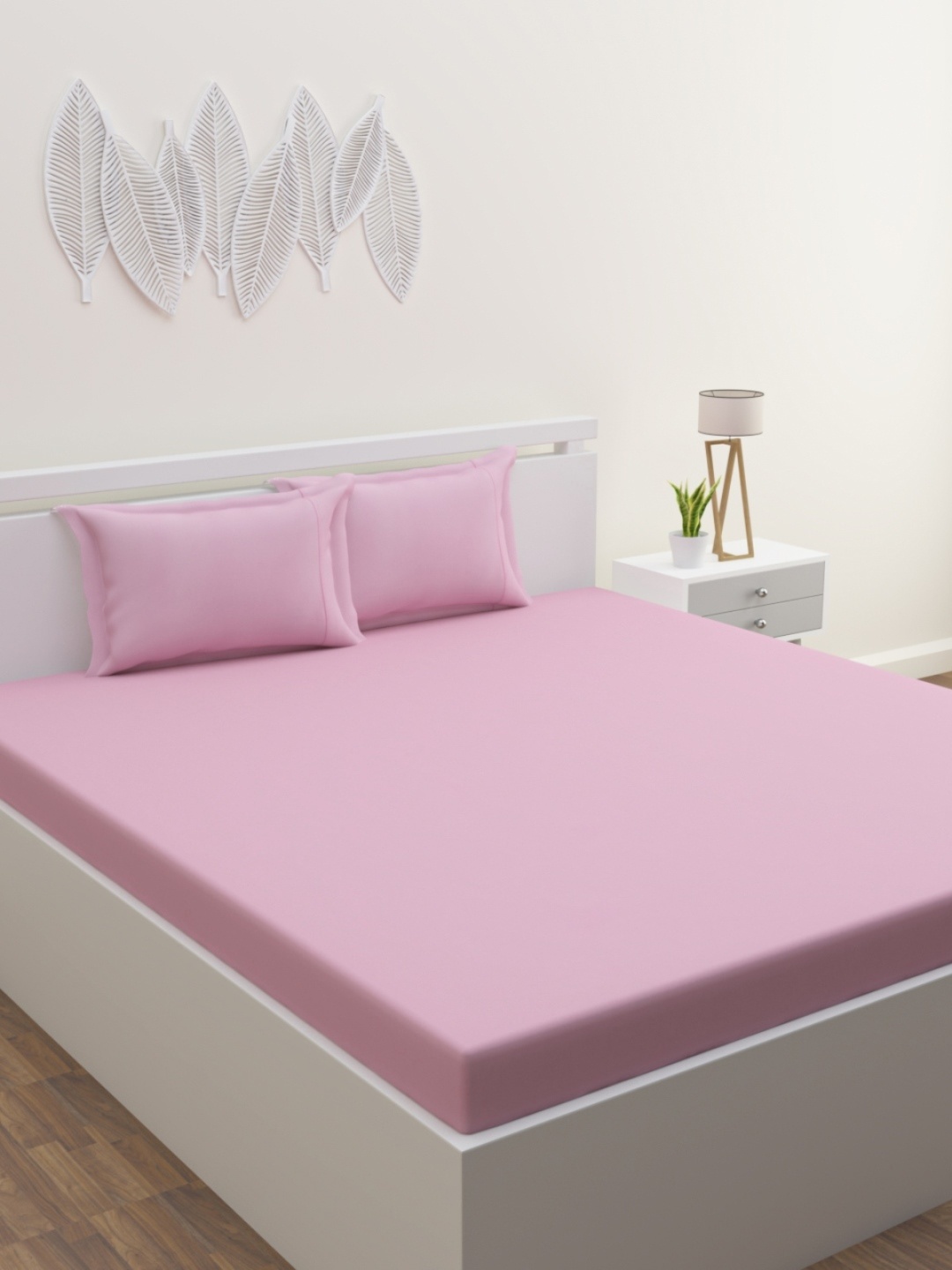 

ROMEE Pink 400 TC Queen Cotton Bedsheet with 2 Pillow Covers