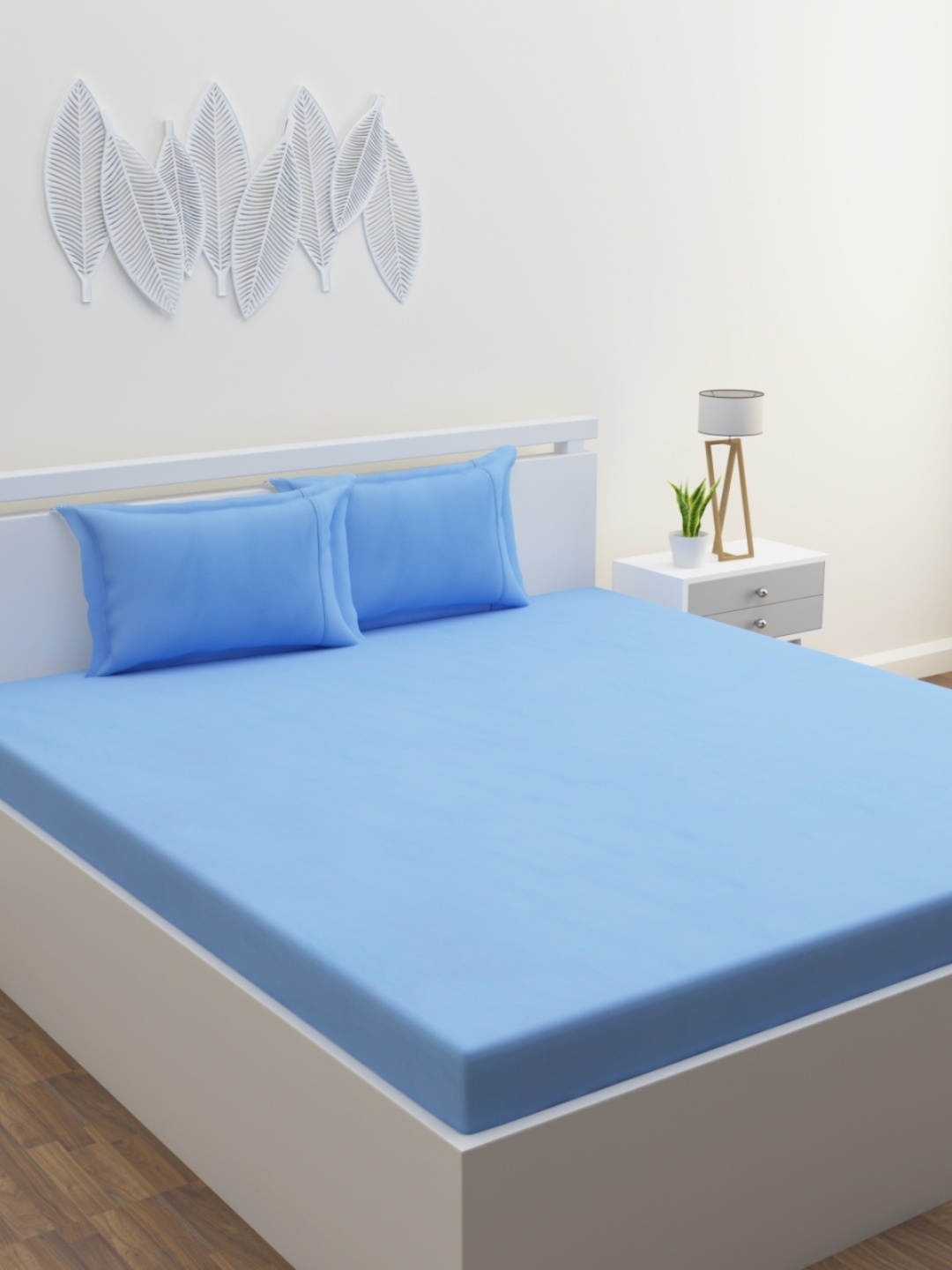 

ROMEE Blue 400 TC King Bedsheet with 2 Pillow Covers