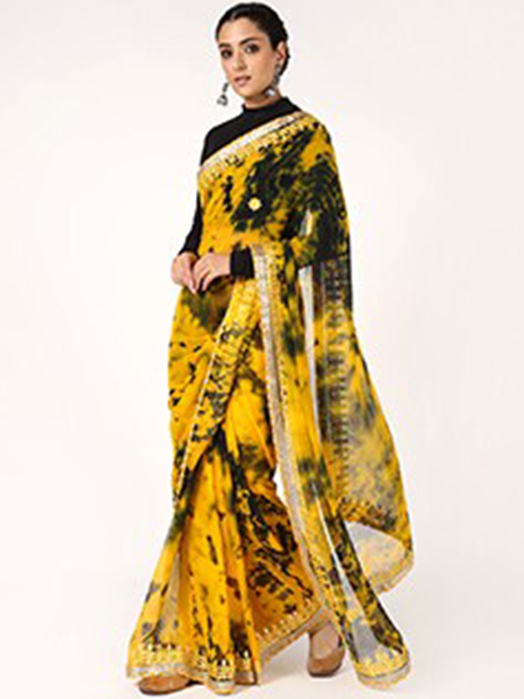 

Kastiel Yellow & Black Tie and Dye Saree