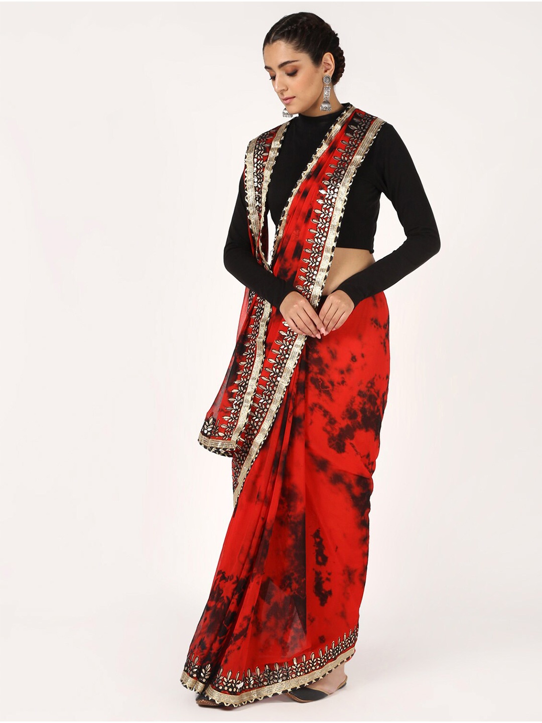 

Kastiel Red & Black Tie and Dye Saree