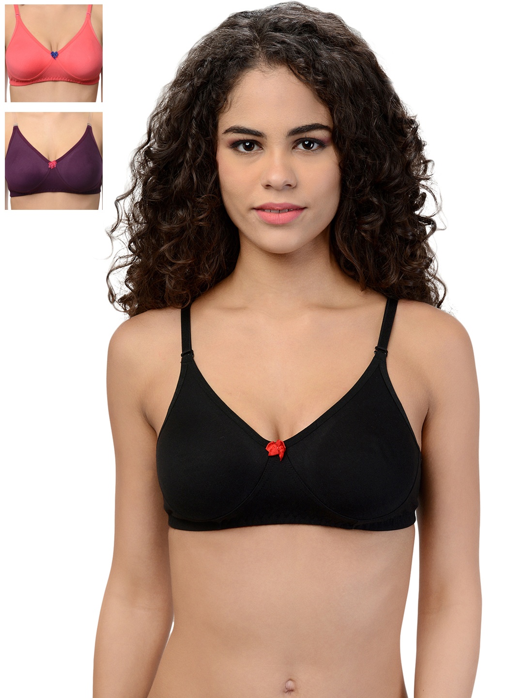 

Leading Lady Pack of 3 Full-Coverage T-shirt Bras DINKY-3, Black