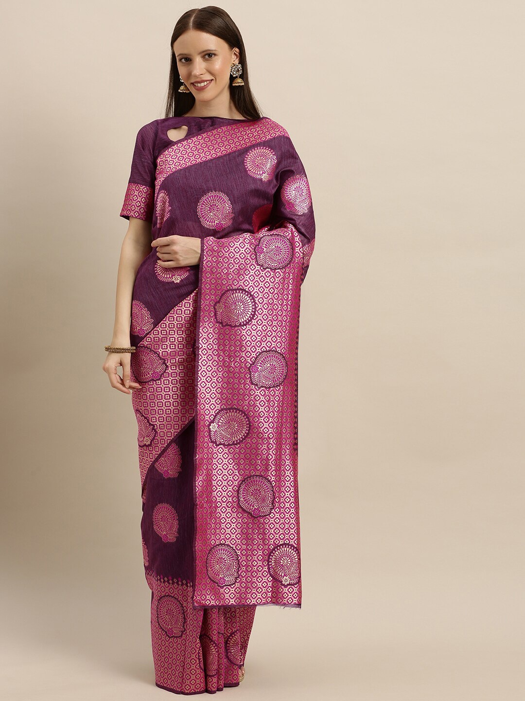 

SHAVYA Magenta Woven Design Zari Pure Silk Banarasi Saree