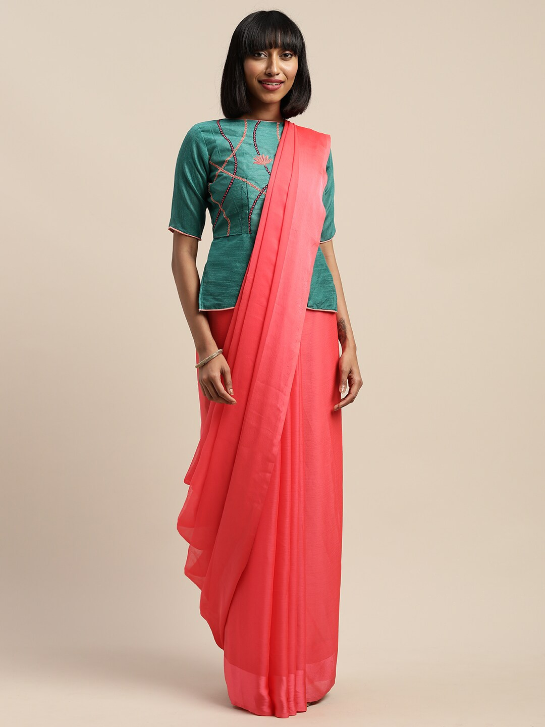 

SHAVYA Fuchsia Embroidered Pure Chiffon Saree