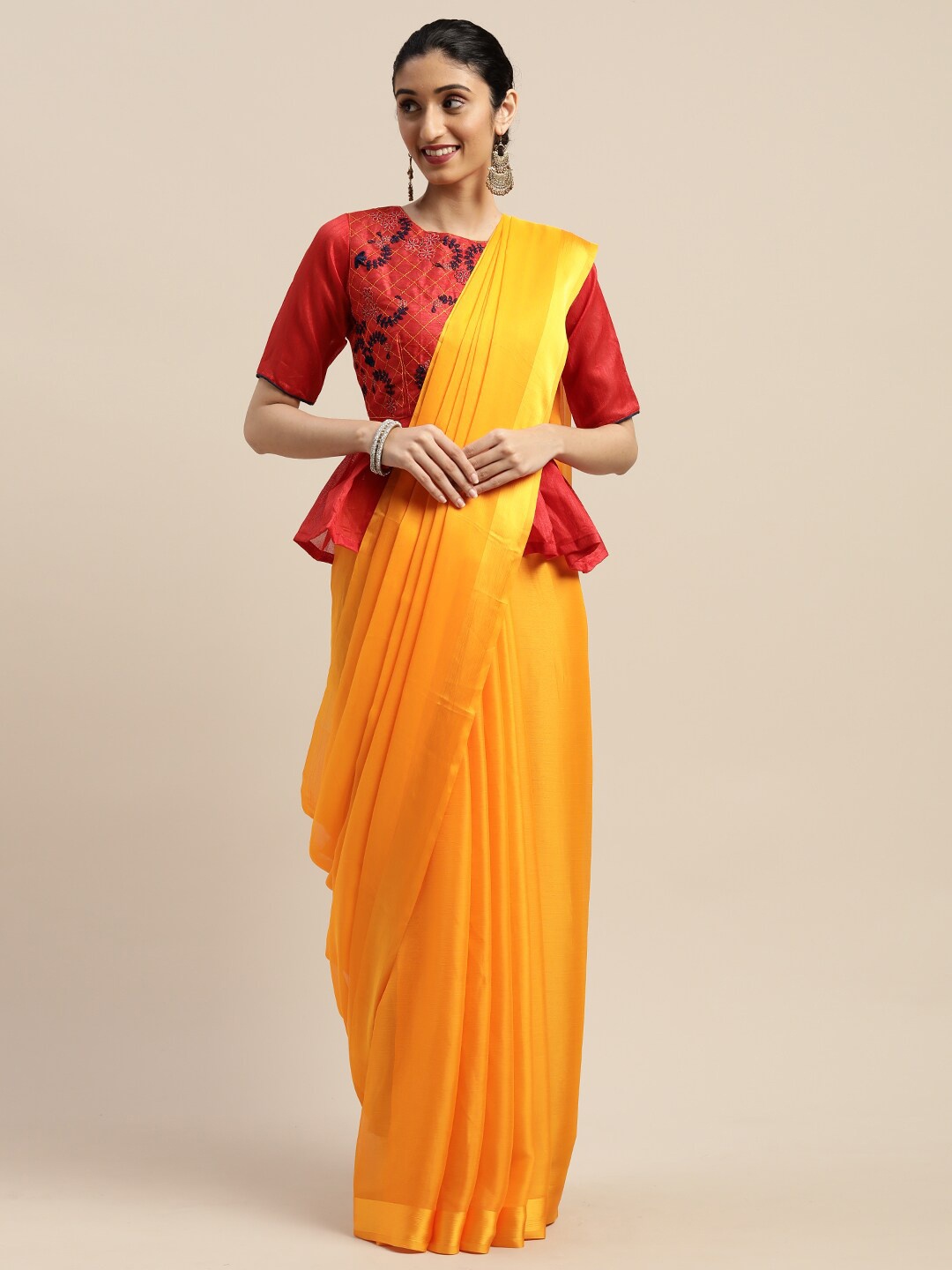 

SHAVYA Mustard Pure Chiffon Saree