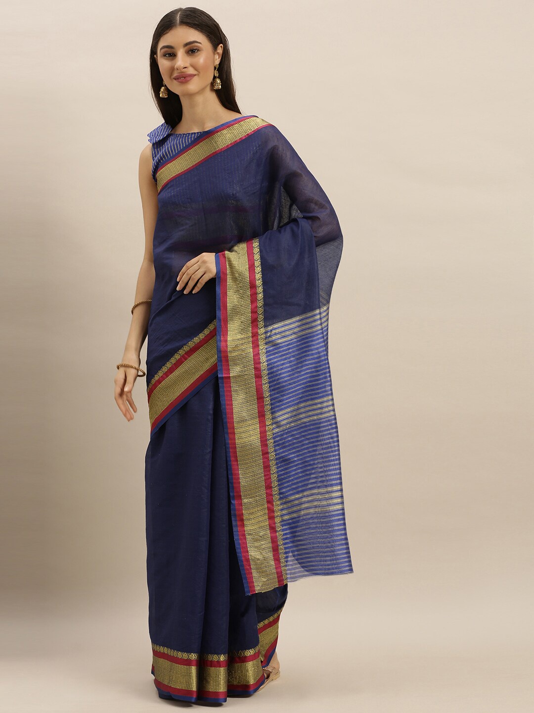 

SHAVYA Blue & Pink Woven Design Pure Cotton Saree