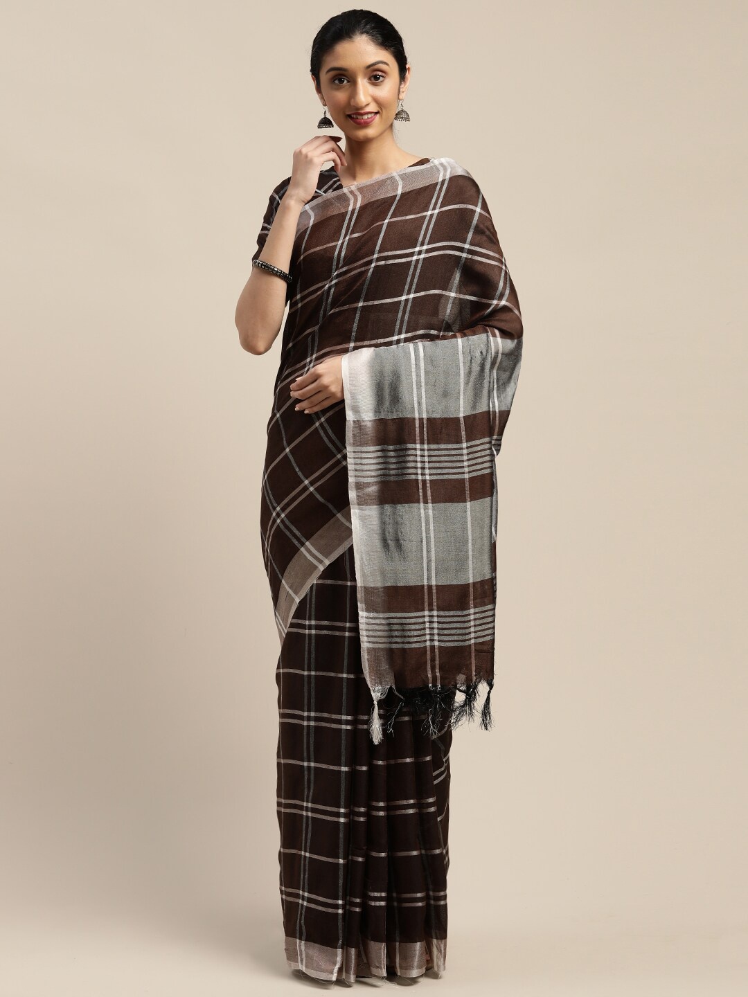 

SHAVYA Coffee Brown & White Saree