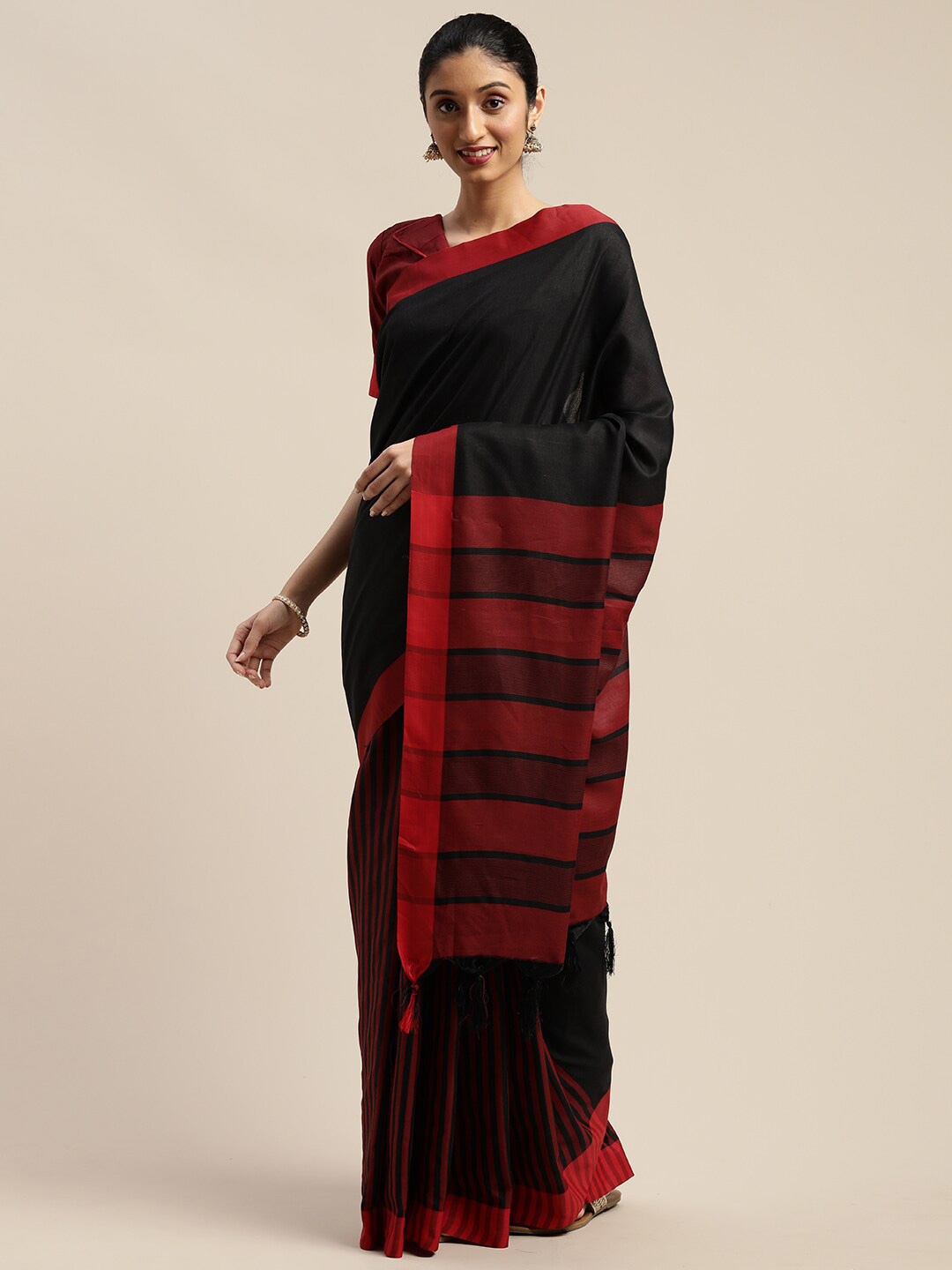 

SHAVYA Maroon & Black Striped Saree