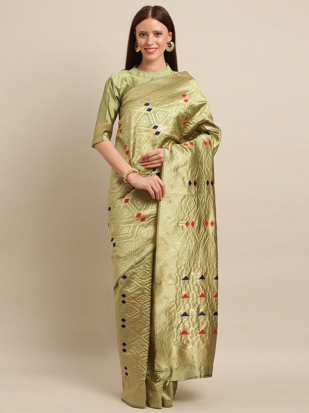 

SHAVYA Green Woven Design Zari Pure Silk Banarasi Saree