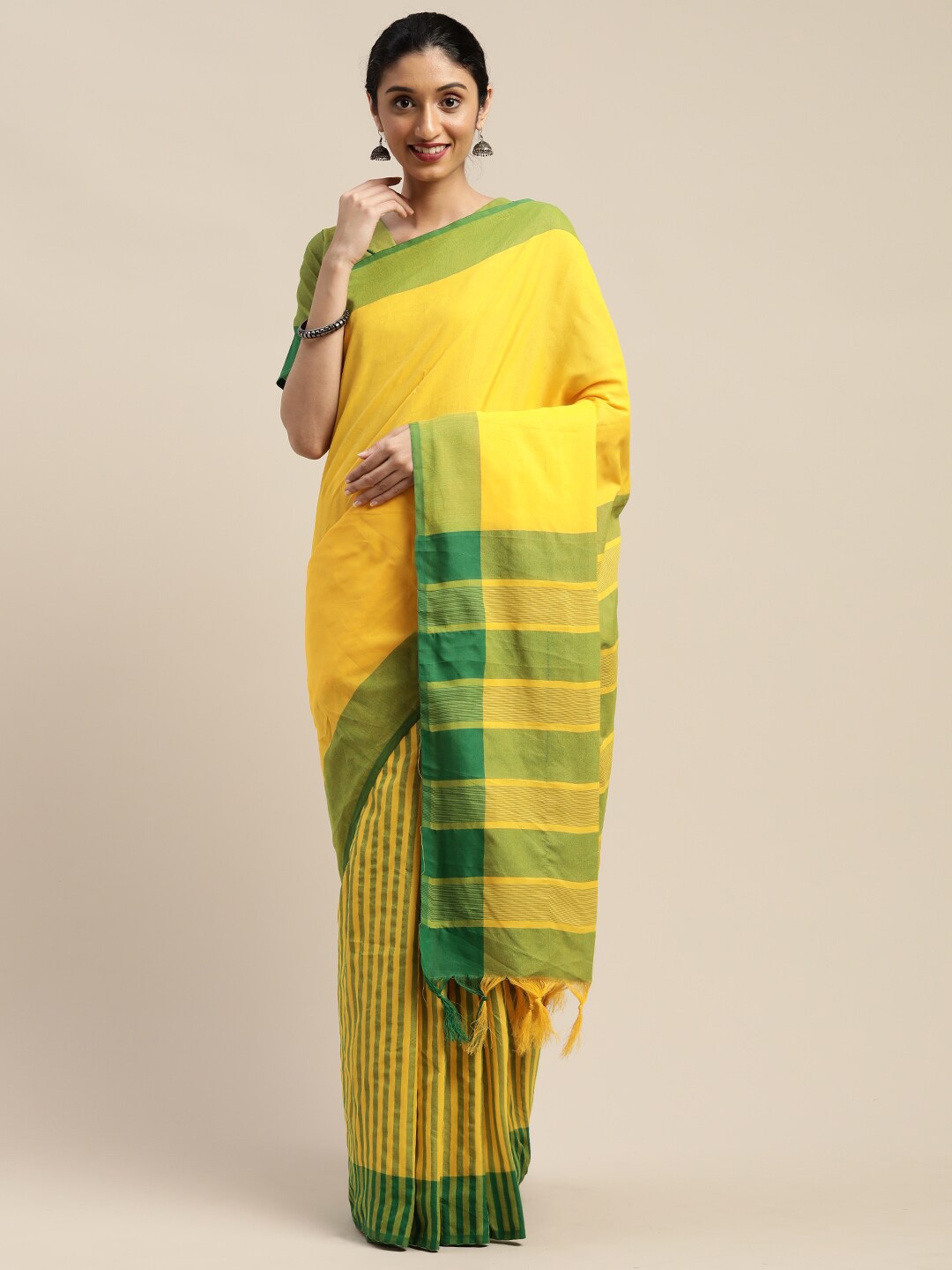 

SHAVYA Yellow & Green Striped Saree