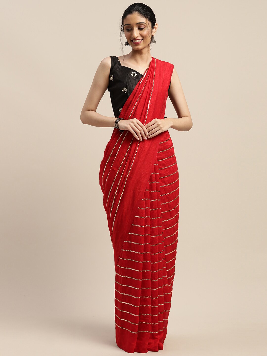 

SHAVYA Red Embellished Sequinned Silk Blend Saree