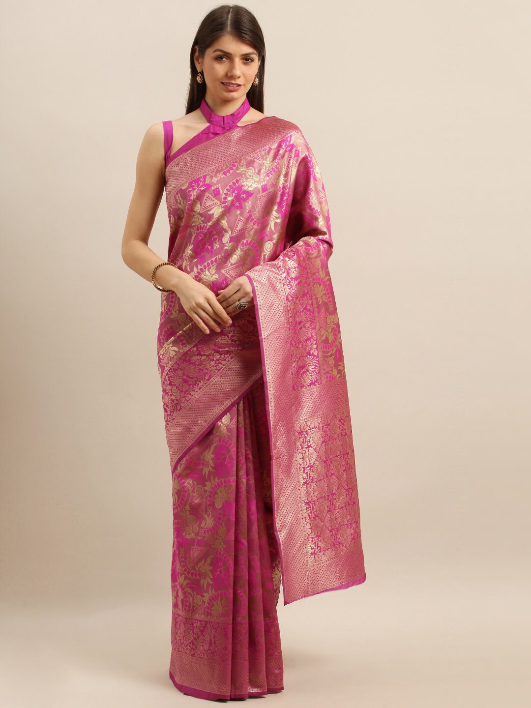 

SHAVYA Pink Woven Design Zari Silk Blend Heavy Work Banarasi Saree