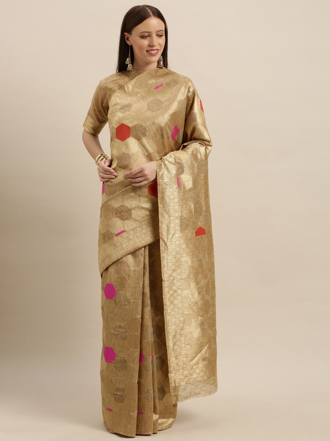 

SHAVYA Mustard & Gold-Toned Woven Design Zari Pure Silk Banarasi Saree